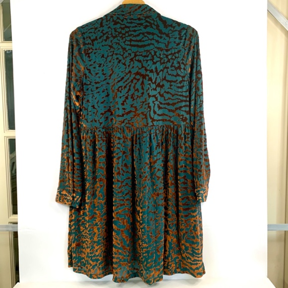 Baby Doll velvet shirt dress in teal bronze brown boho/western animal print - Picture 6 of 12